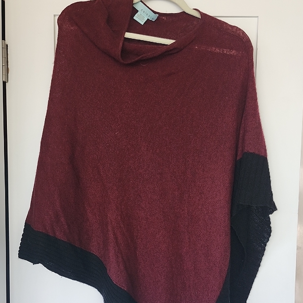 Celeste Red and Black Poncho with Relaxed Fit
